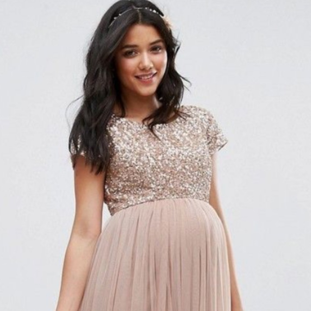 Maya Maternity Tulle Dress with  Delicate Sequins